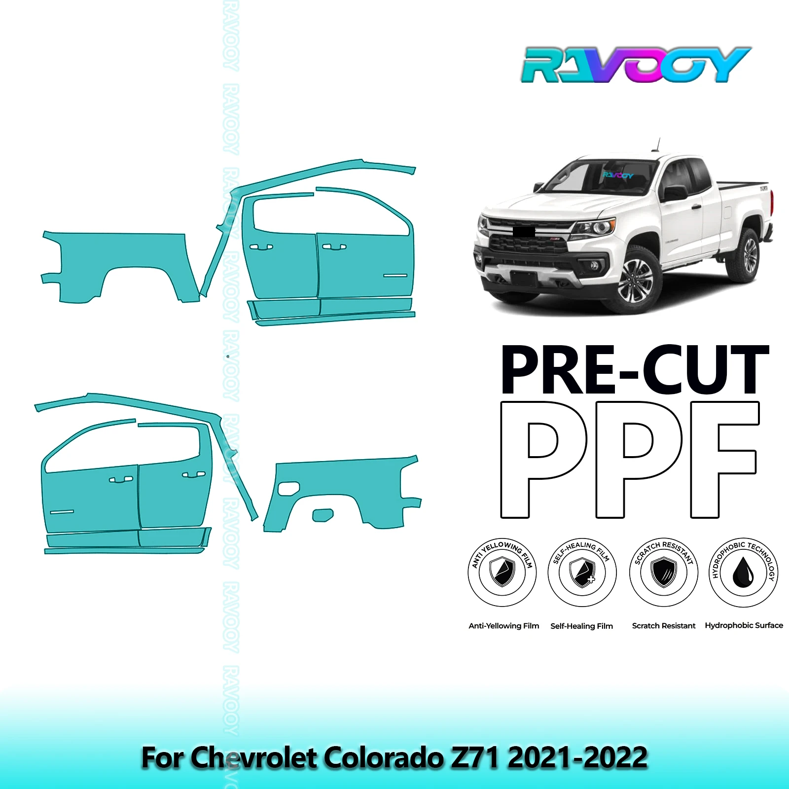 

For Chevrolet Colorado Z71 2021-2022 8.5mil Clear Matte Pre-Cut PPF Door & A/B Pillar Kit TPU Paint Protection Film Set