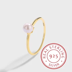 Fashionable, Simple and Versatile Genuine S925 Silver 14K Gold Small Pearl Plain Ring Classic Style Ring
