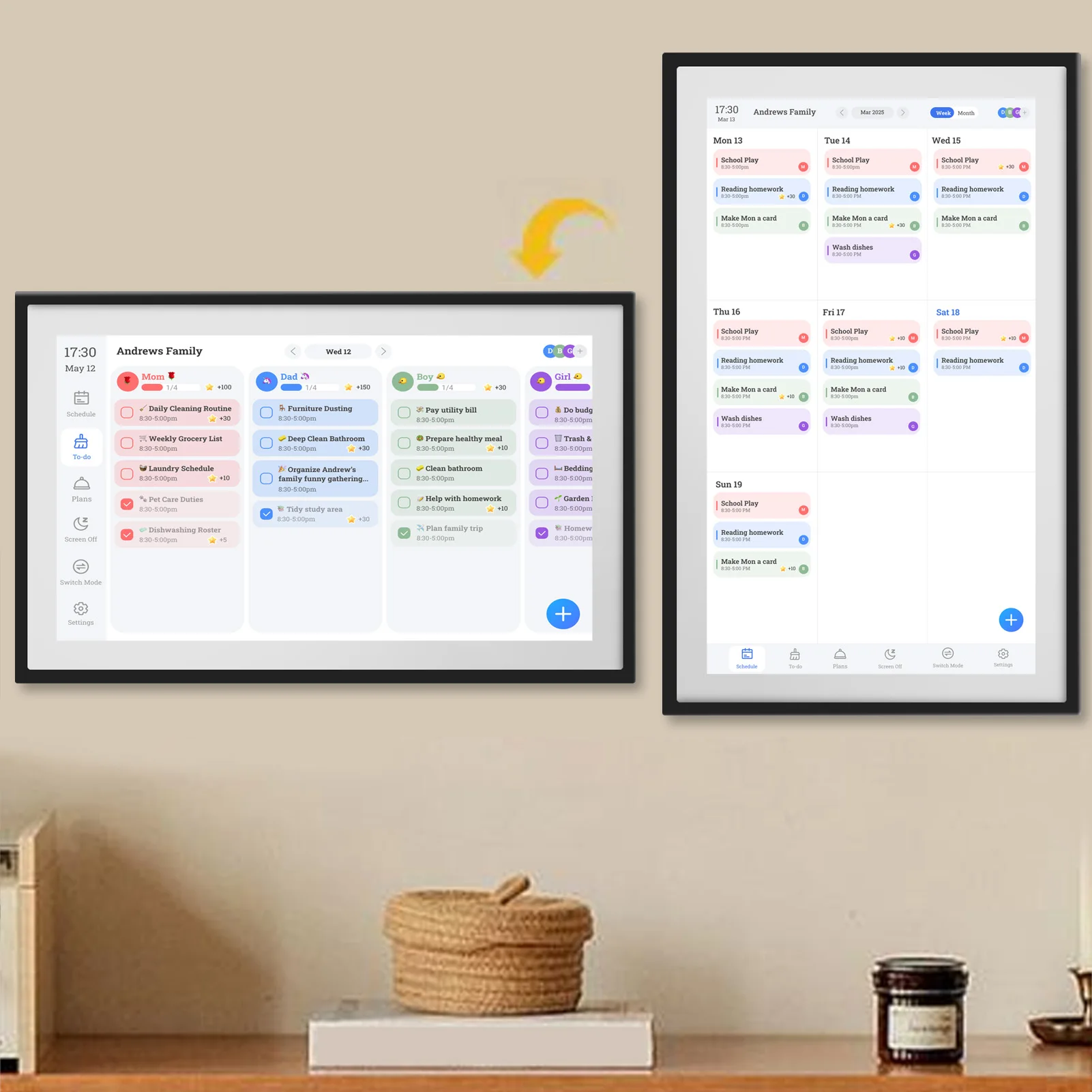 【New】15.6 Inch WiFi Wall Planner Digital Calendar Chore Chart 1920x1080 Smart Touchscreen Interactive Display Wall Desk Mount