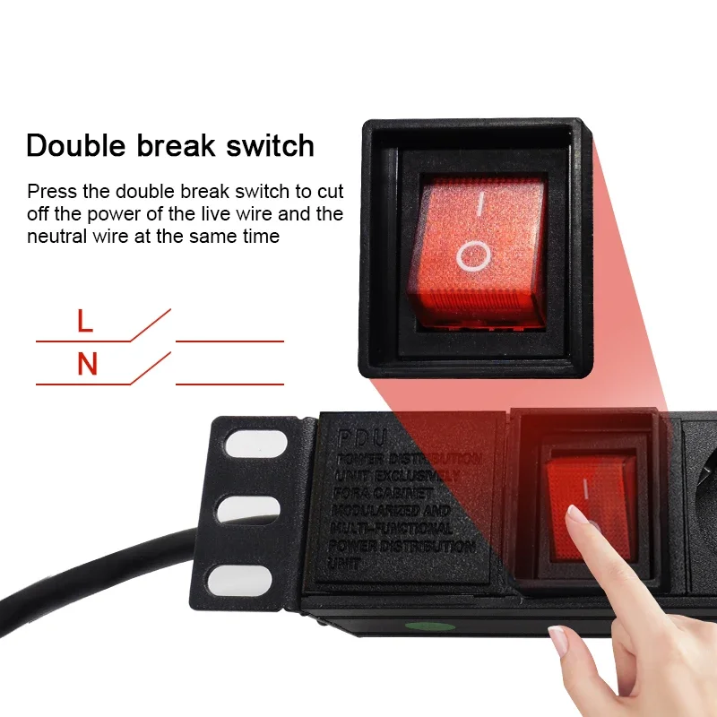 French Power Strip 6 Ways socket overload protection Voltage/current/power digital meter For network cabinet mount