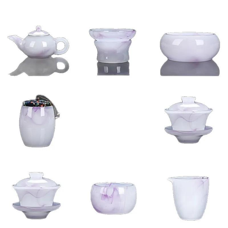 

Bleaching Ziyun, a complete set of glazed Kung Fu tea set, Ziqi Donglai jade porcelain, high-end light luxury gift boutique gift