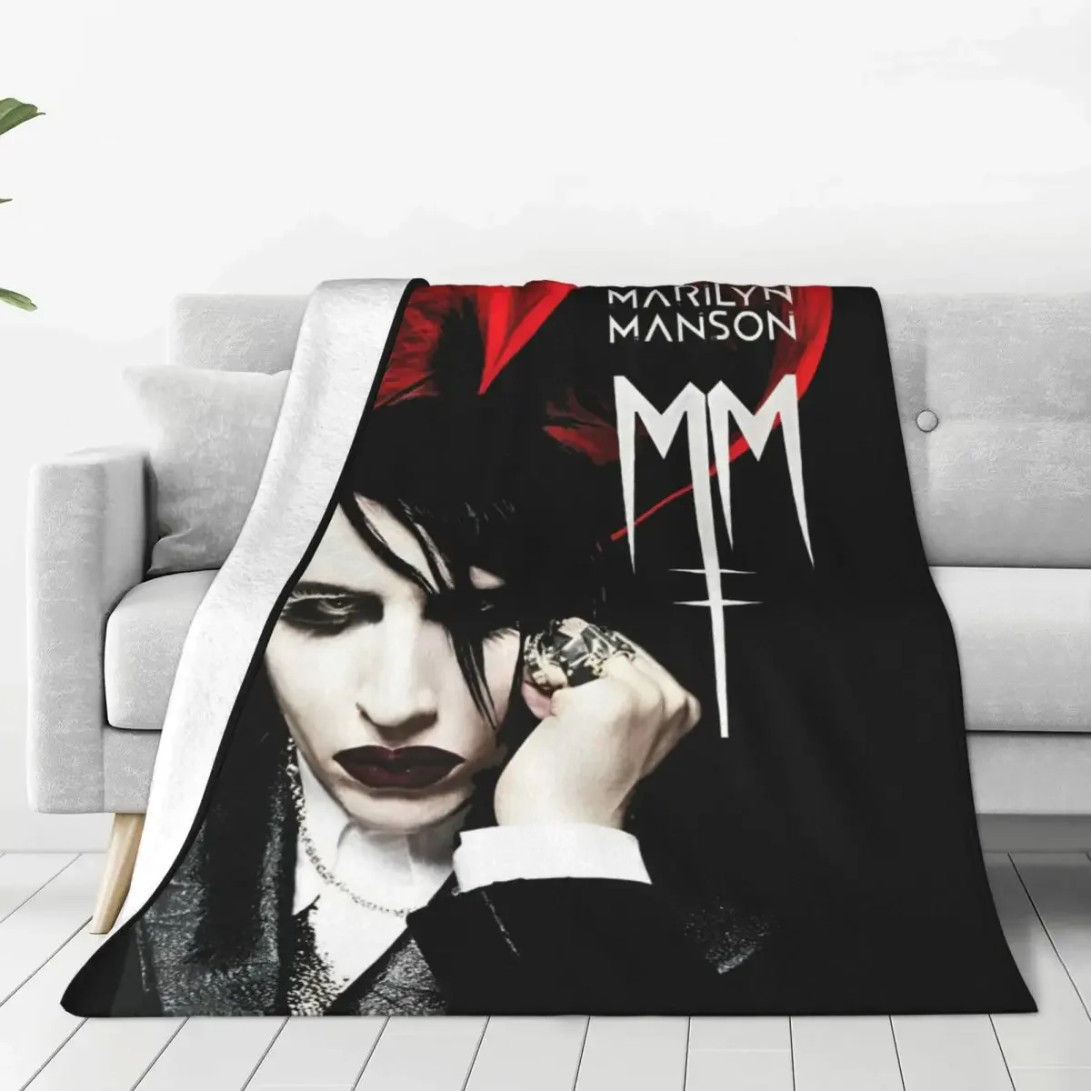 Marilyn Manson Gothic Singer UltraSoft Flannel Throw Blanket for Bed Sofa Decor Home Textiles Cozy Comfort Accessory