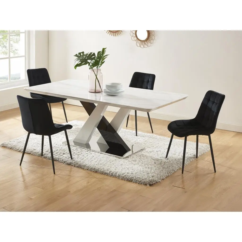 

Vente-unique - evaela table set + 4 ollua chairs - black and white