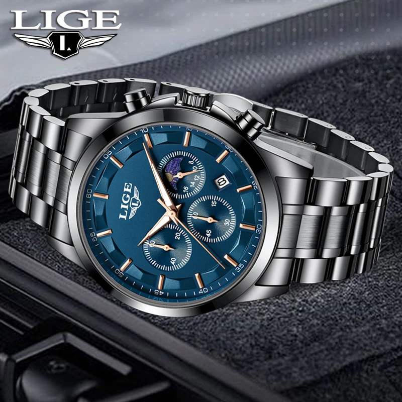 

LIGE 2025 новые роскошные мужские часы, модные деловые кварцевые наручные часы, спортивные водонепроницаемые светящиеся стальные часы, мужские часы Reloj Hombre