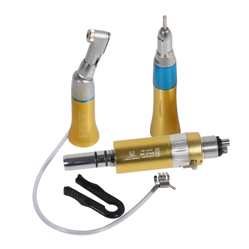 

Den tal Low Speed Handpiece Kit Contra Angle & Straight Nosecone & 4-Hole Air Motor Turbine E-type Gold