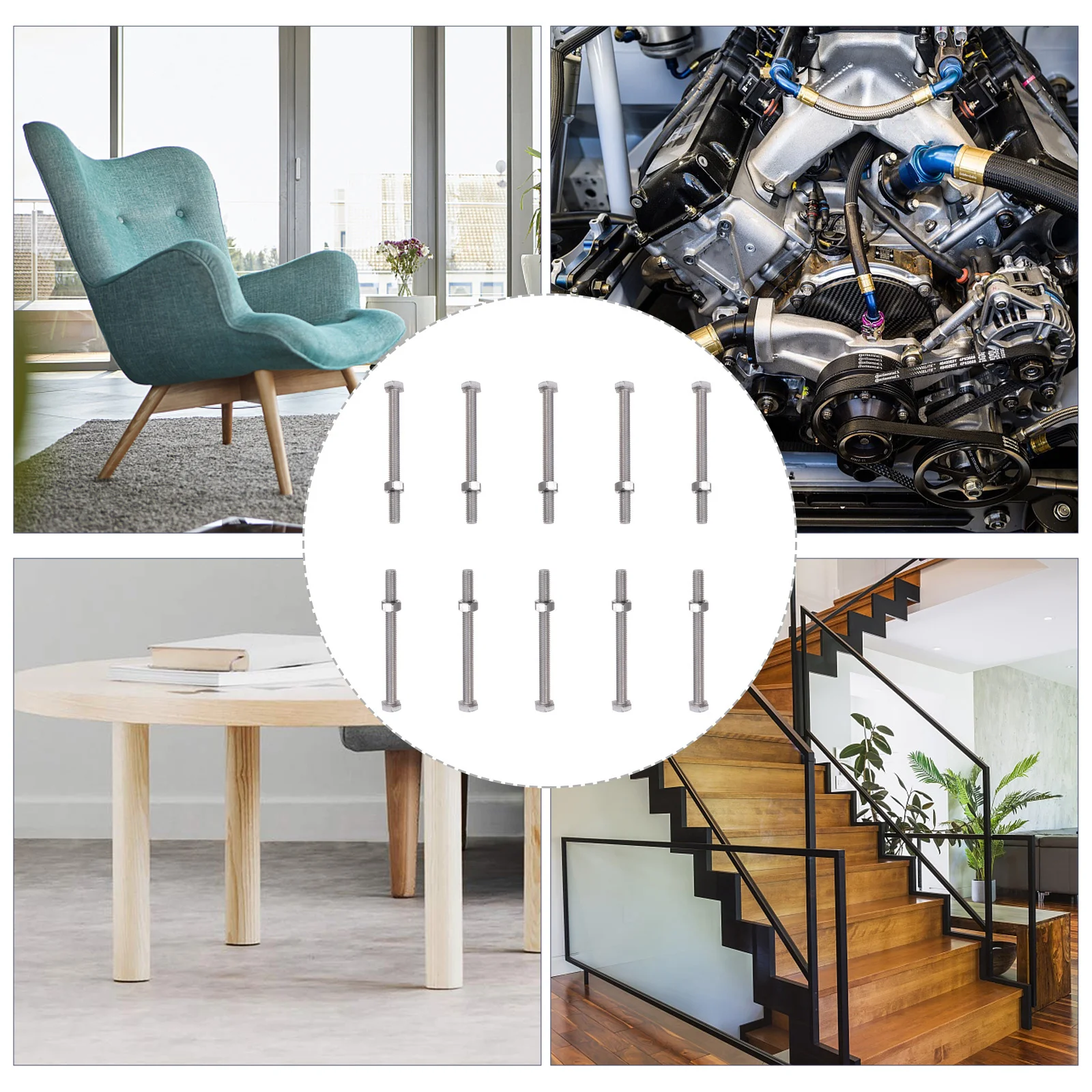 

10 set 10 Sets Stainless Steel Hexagon Bolt Nuts Screws Combination High Hardness Corrosion Resistant Replacement Fasteners For