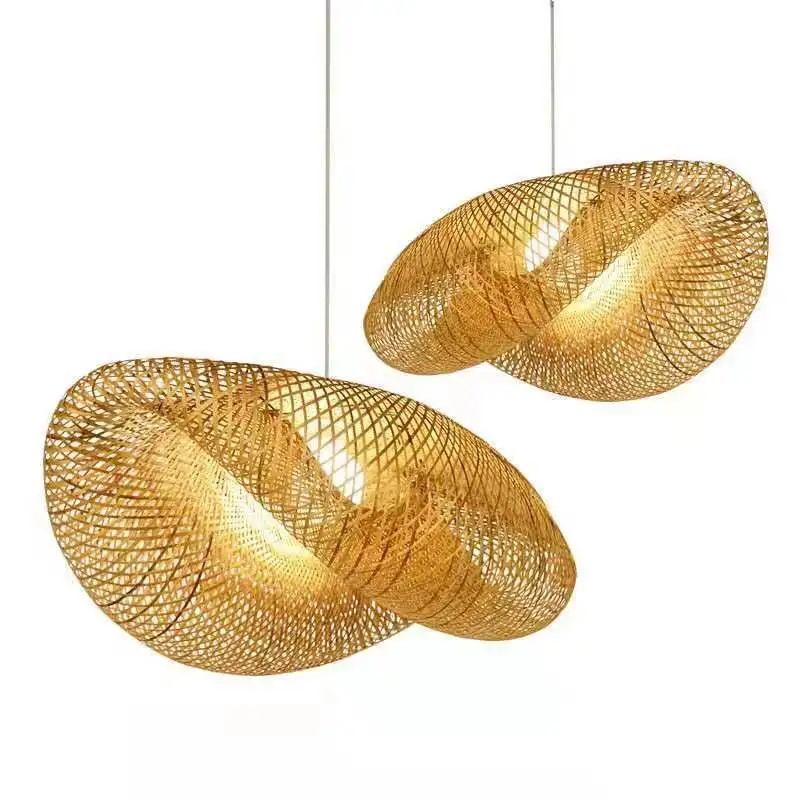 Southeast Asian Bamboo Woven Pendant Lights Dining Table Hanging Lamps Living Room Straw Hats Chandeliers Bedroom Led Lighting
