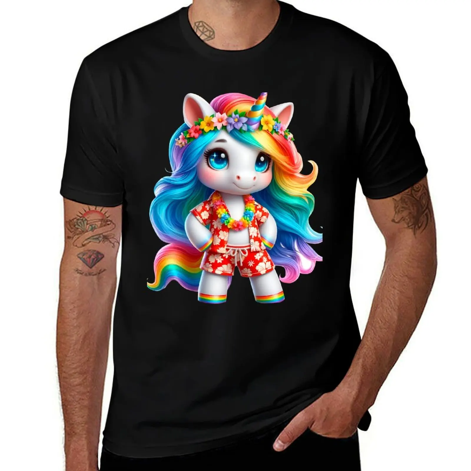 

Cute Hawaiian Rainbow Unicorn Full of Color: Unique Hawaiian Design No. 4 T-Shirt t shirt man luxury T-Shirt