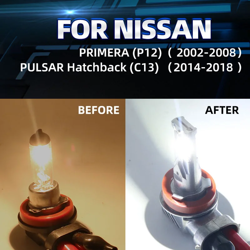 2pcs Car LED Front Fog Lights Bulbs White Yellow Dual Colors Switchback For Nissan Primera P12 2002-2008 Pulsar C13 2014-2018