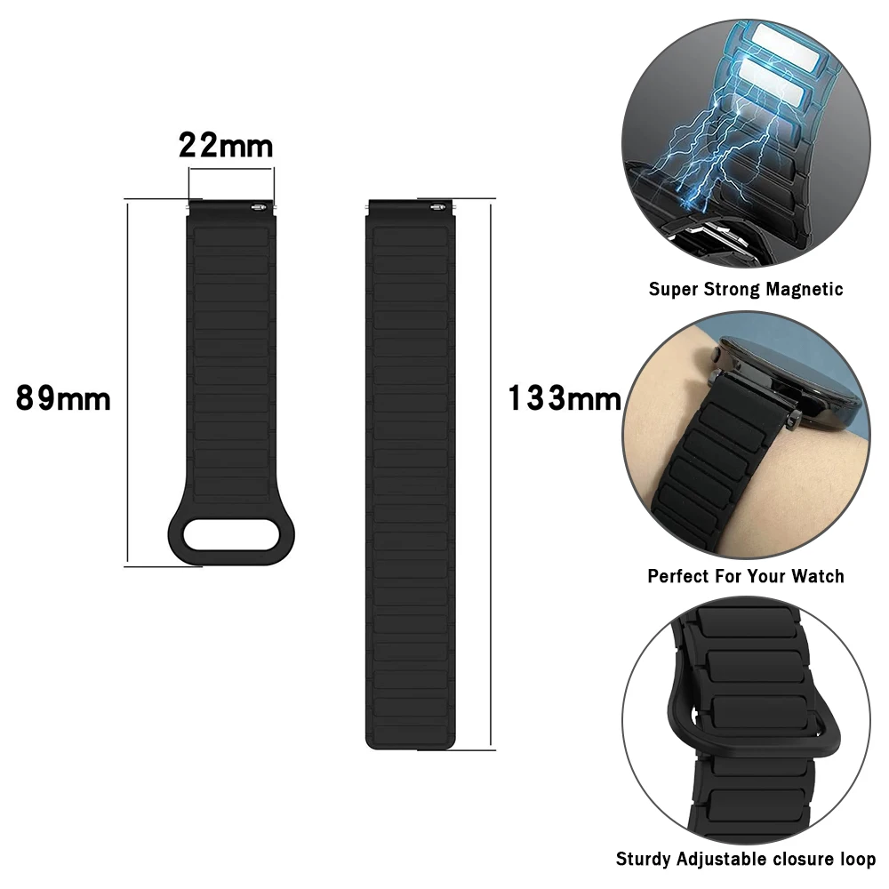 22 مللي متر المغناطيسي سيليكون لينة معصمه ل ساعة ريدمي 5 لايت/نشط الرياضة حزام لهواوي/شاومي سوار ساعة اكسسوارات