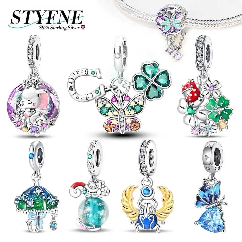 

Exquisite 925 Silver Original Floral Umbrella Four Leaf Clover Moon Butterfly Charms Beads Fit Women DIY Fine Jewelry Gifts