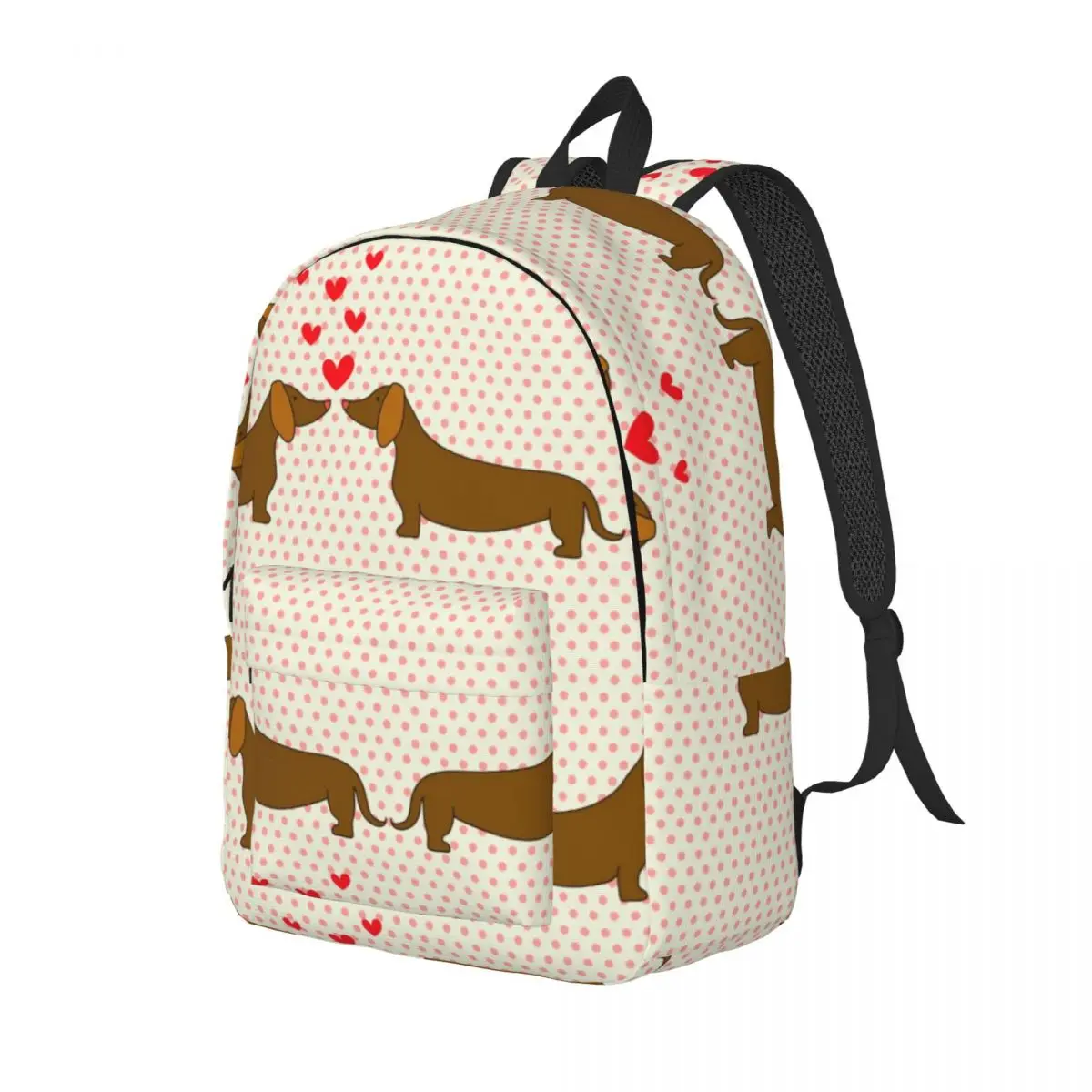 Lovely Dachshund Couples With Hearts Backpack Male School Student Backpack Female Large Capacity Laptop Backpack