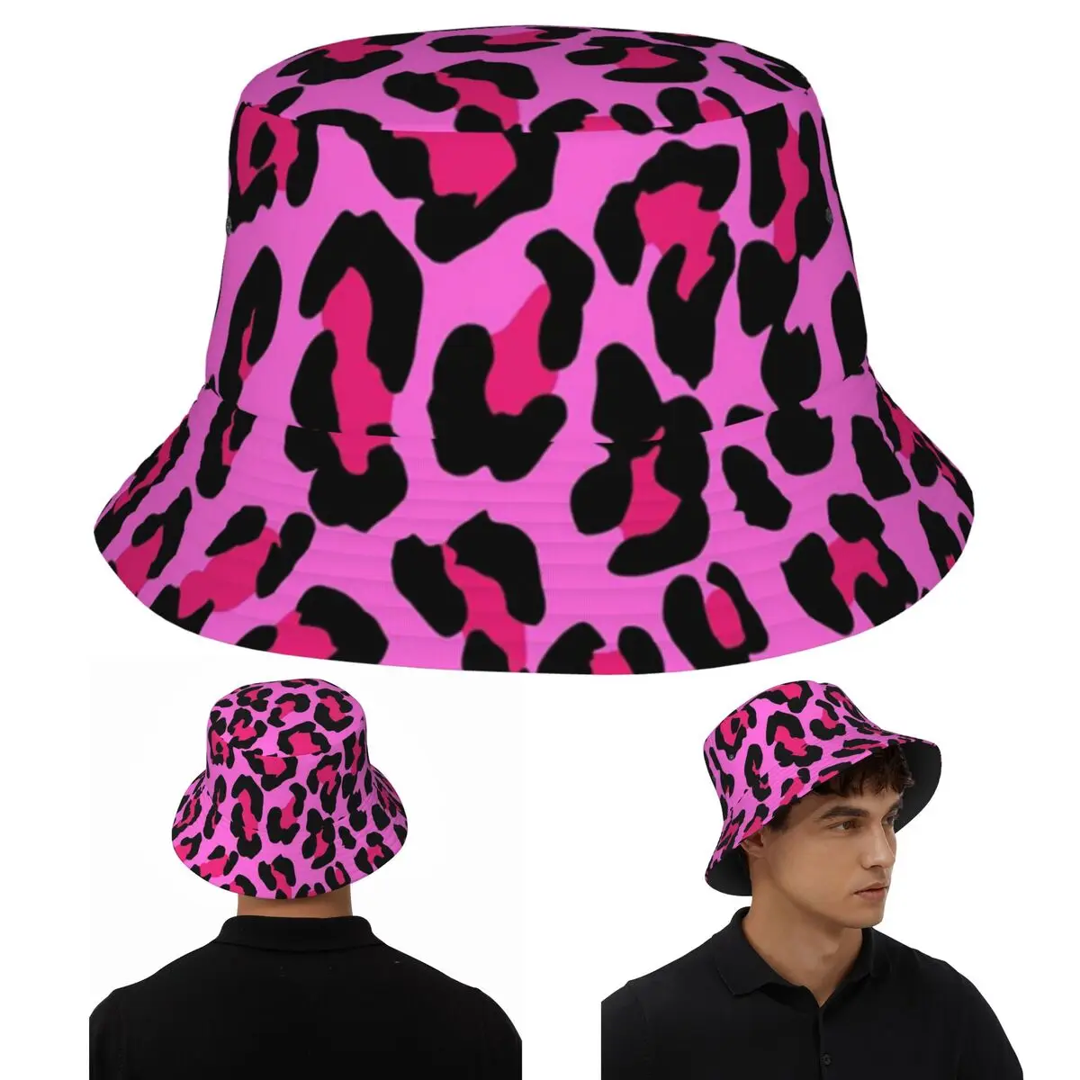 

Ярко-розовые панамы с леопардовым принтом для детей, панама, рыбацкие шапки для лета, шапки для рыбалки, унисекс