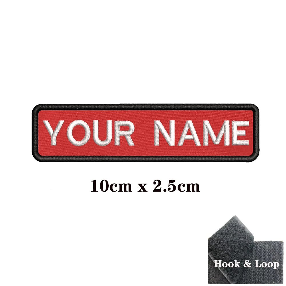 1PC nome personalizzato Patch Stripes Badge Iron On o Hook Loop rosso 10x2.5cm,8 x2.5cm, 12x2.5cm,8x5cm,10x4cm,15x5cm,20X7cm,25x8cm