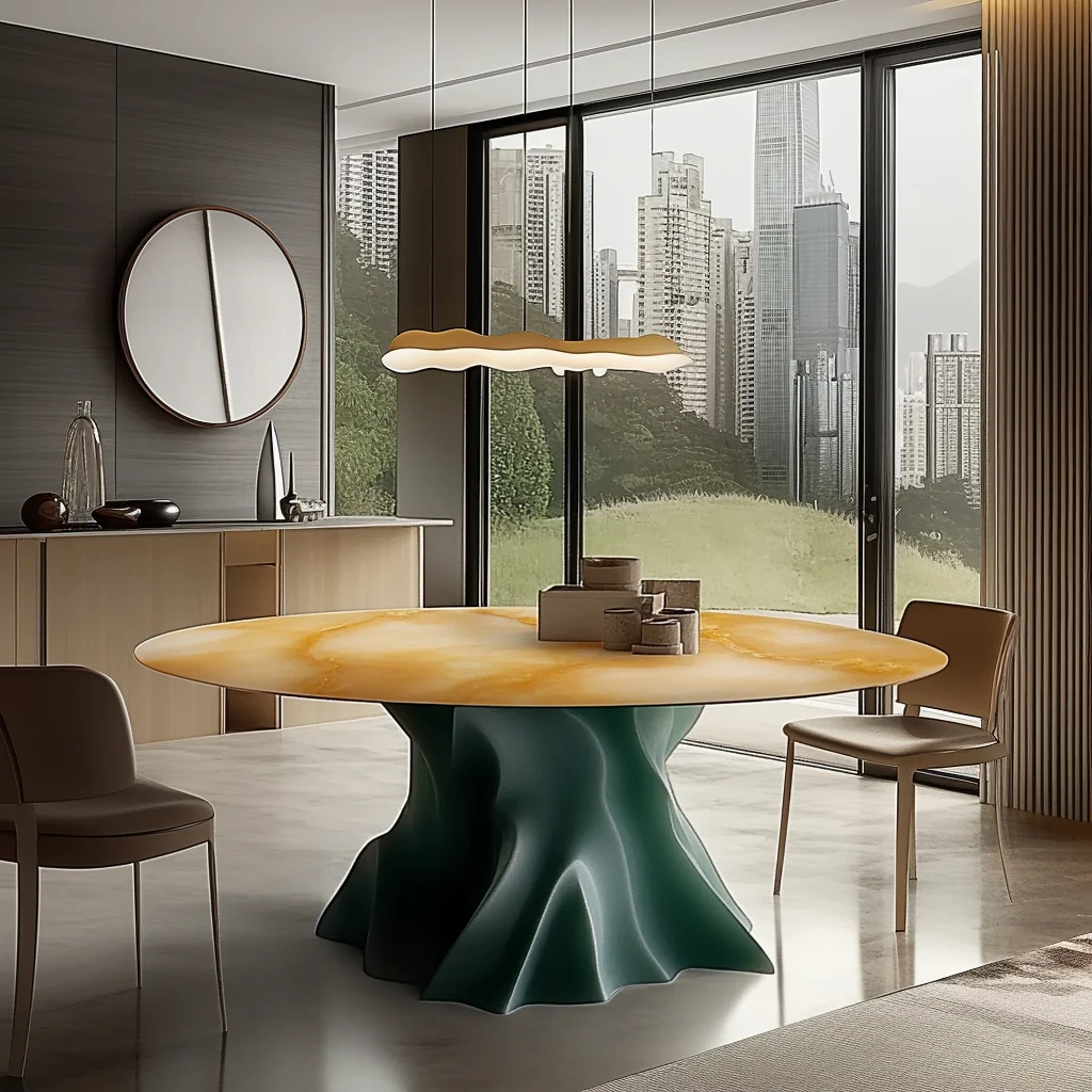A Round Luminous Jade Dining Table High-end Light Luxury Marble Custom Luxury Stone Modern Simple Villa Home