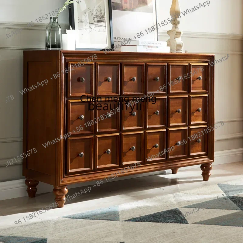 X American-Style Solid Wood Chest of Drawers Storage Entrance Cabinet Retro Living Room TV Bench for Bedroom