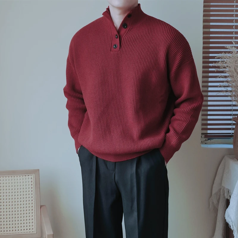 

Christmas red autumn and winter pullover button-up turtleneck loose casual sweater