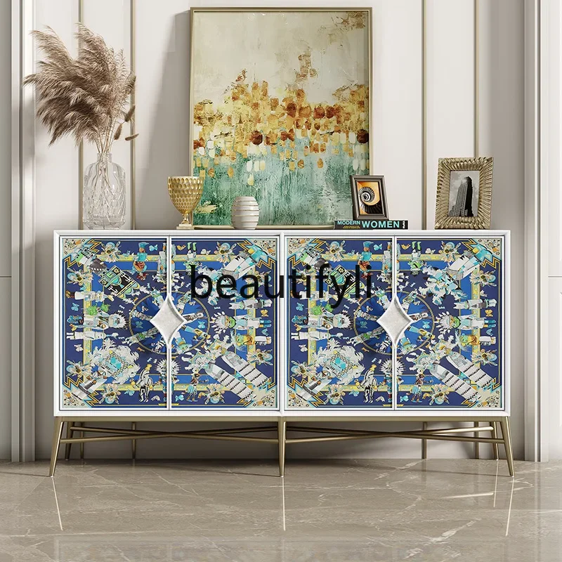 

American light luxury dining side cabinet entrance entrance cabinet glass painted restaurant locker