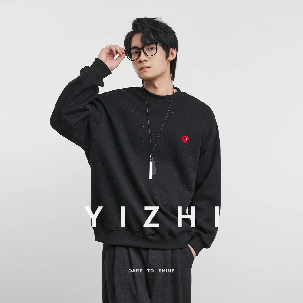 

Модная мужская толстовка с круглым вырезом и вышивкой в виде сердца, осень-зима 2022, новый свободный пуловер на флисовой подкладке для пар, топ