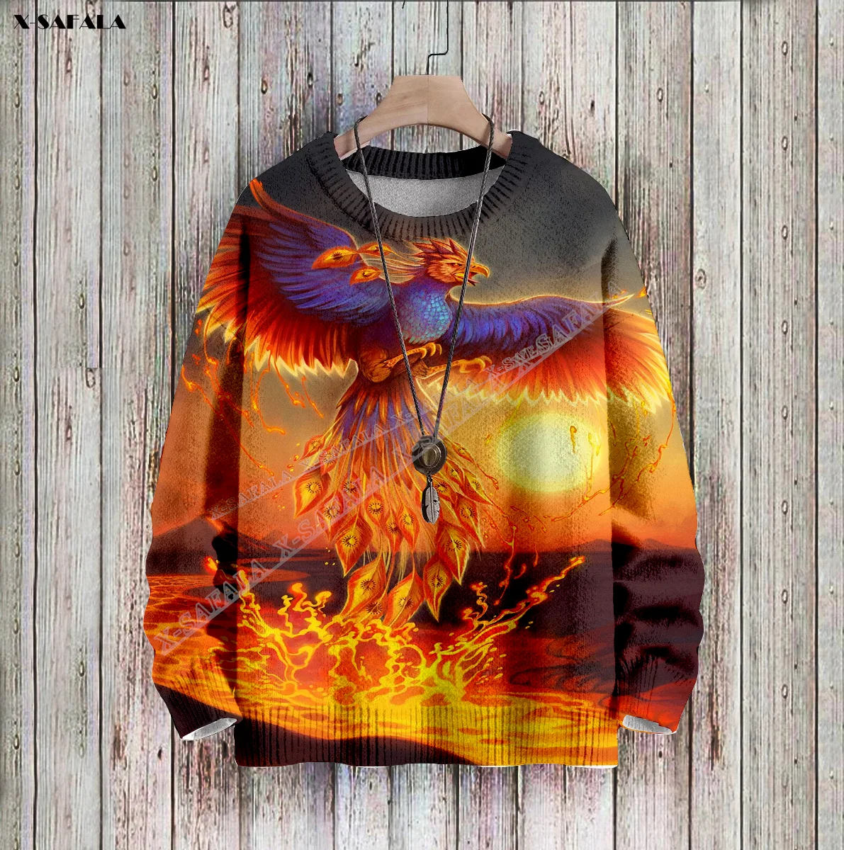 Fire Trippy Animal Phoenix 3D Printed Ugly Sweater Christmas Gift Men Female Winter Knitted Cotton Xmas Warm