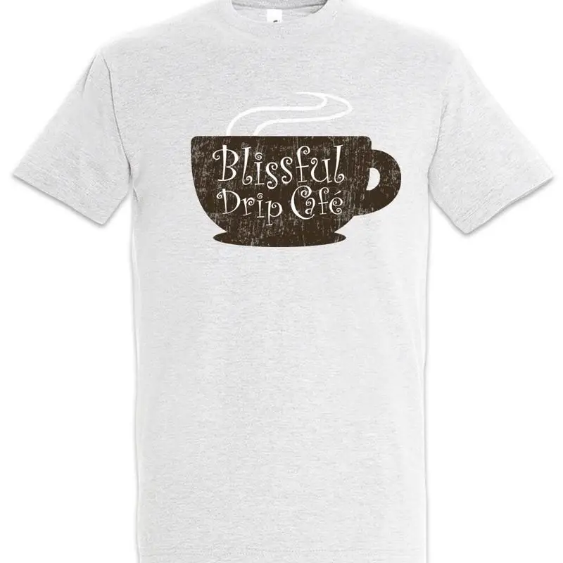 T-shirt Blissful Drip Cafe avec grand logo, symbole, signe, jeu, petit joueur, jeux, lecteur, bar