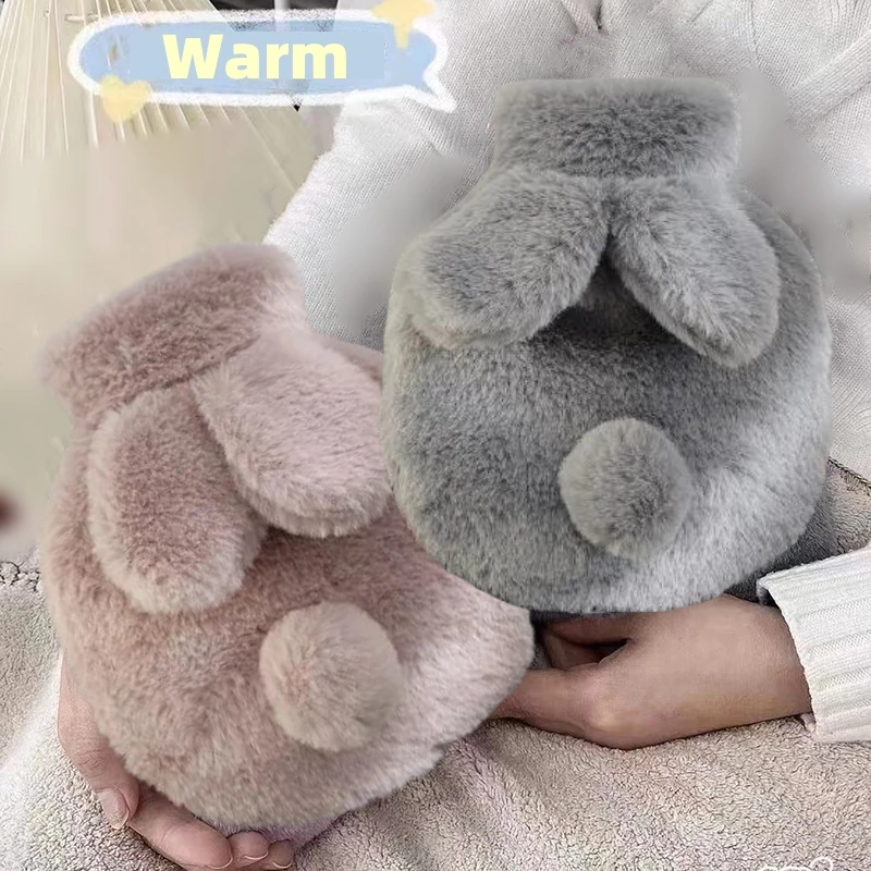 300ML Cute Plush Rabbit Hot Water Bag with Cover For Winter Hand Feet Warmer Explosion-Proof Reusable Jug Bottle for Hot Water