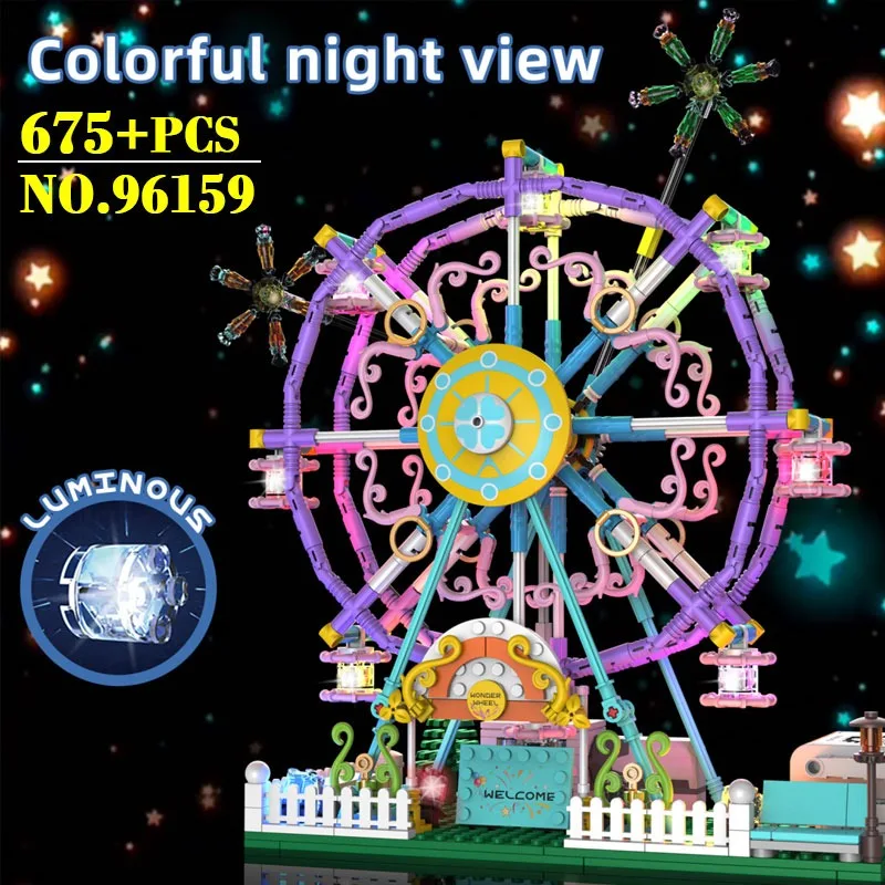 96159 Amusement Ferris Wheel Building Kit 675pcs Rotating Carnival Ride with LED Lights for Adults & Kids DIY Puzzle Gift