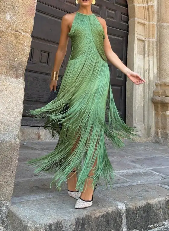 

Women's Dress 2026 Summer New Fashion Trend Personalized High Street Style Su Splicing Round Neck Waist Bag Hip Party Dress