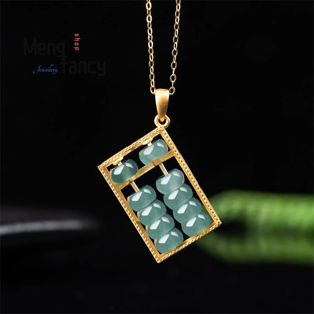 

S925 Silver Natural Ice Jadeite Abacus Blue Water Pendant Exquisite Charm Fashion Fine Jewelry Best Selling Luxury Holiday Gift