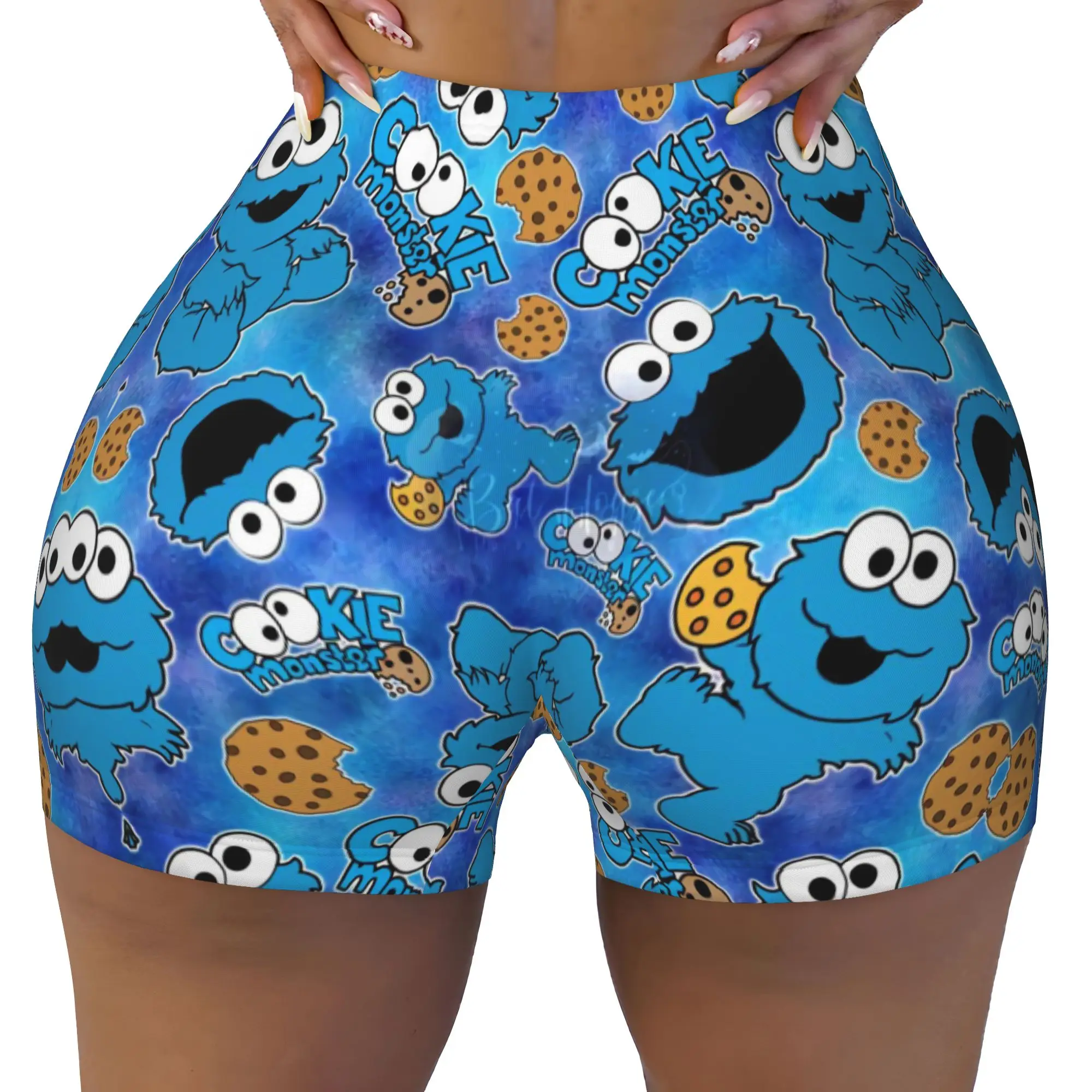 Custom Cookies Anime Monsters Running Volleyball Workout Shorts Women's Elmo Manga Gym Athletic Yoga Shorts