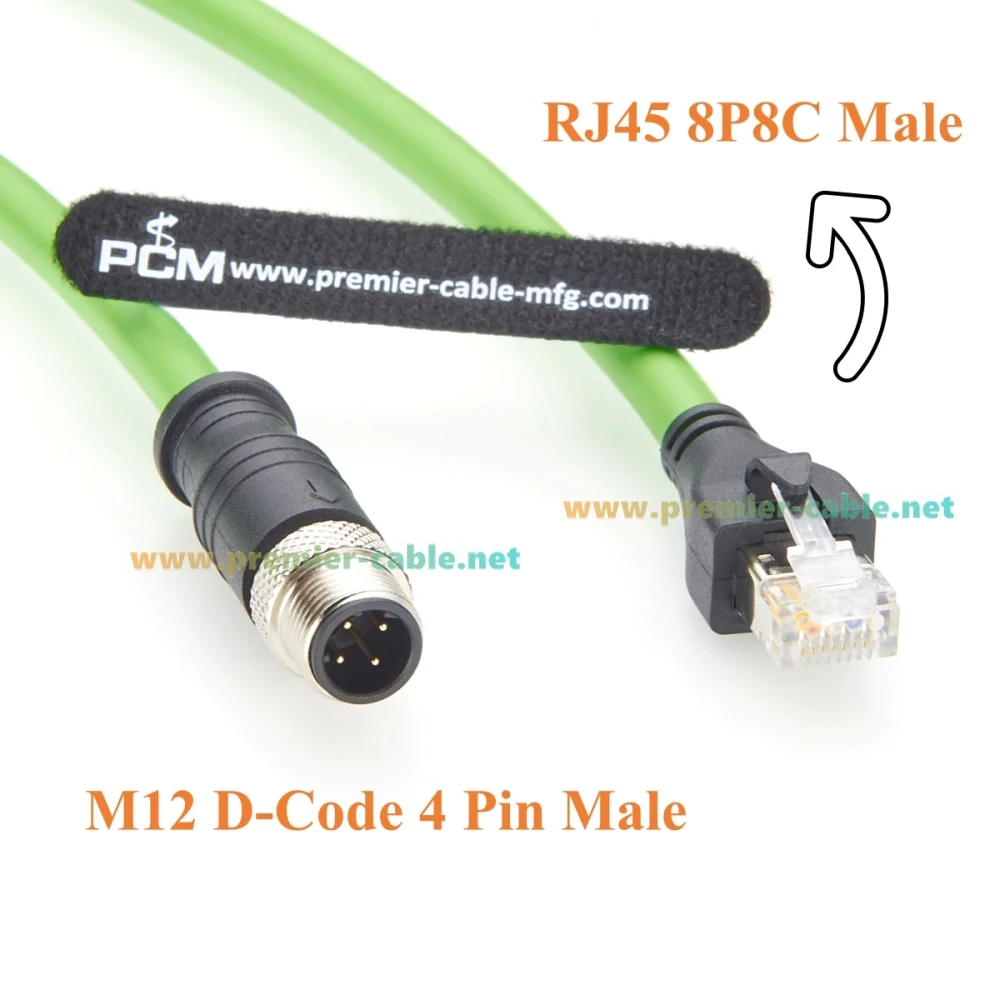 PROFINET M12 D-Coded 4 Pin Male to RJ45 Male Industrial Ethernet Cable CAT5e Shielded IP67 High Flex for EtherCAT, PLC, Robot
