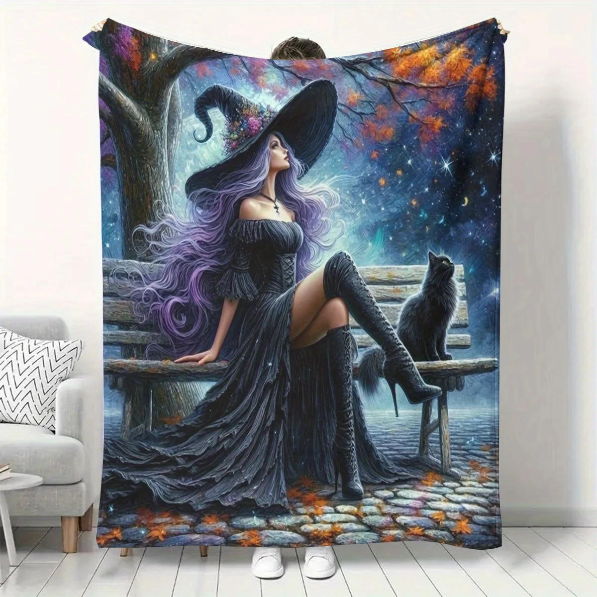 Enchanting Witch-Themed Flannel Blanket - Soft, Warm, and Cozy for Home or Office - Perfect Gift for Friends with Magical Forest