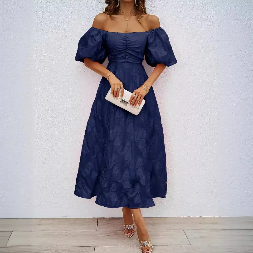 

Summer women's dress new fashion bubble sleeve backless collar