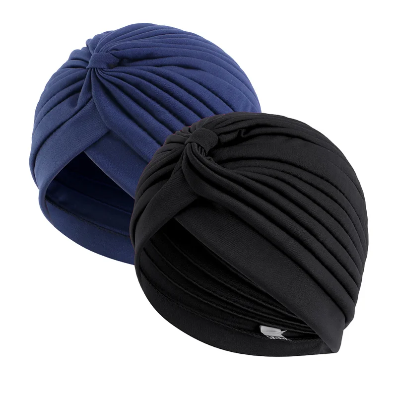 2 teile/los Stretch Turbane Kopf Beanie Abdeckung Twisted Plissee Headwrap Verschiedene Farben Haar Abdeckung Beanie Hüte für Frauen Mädchen – Detail 3