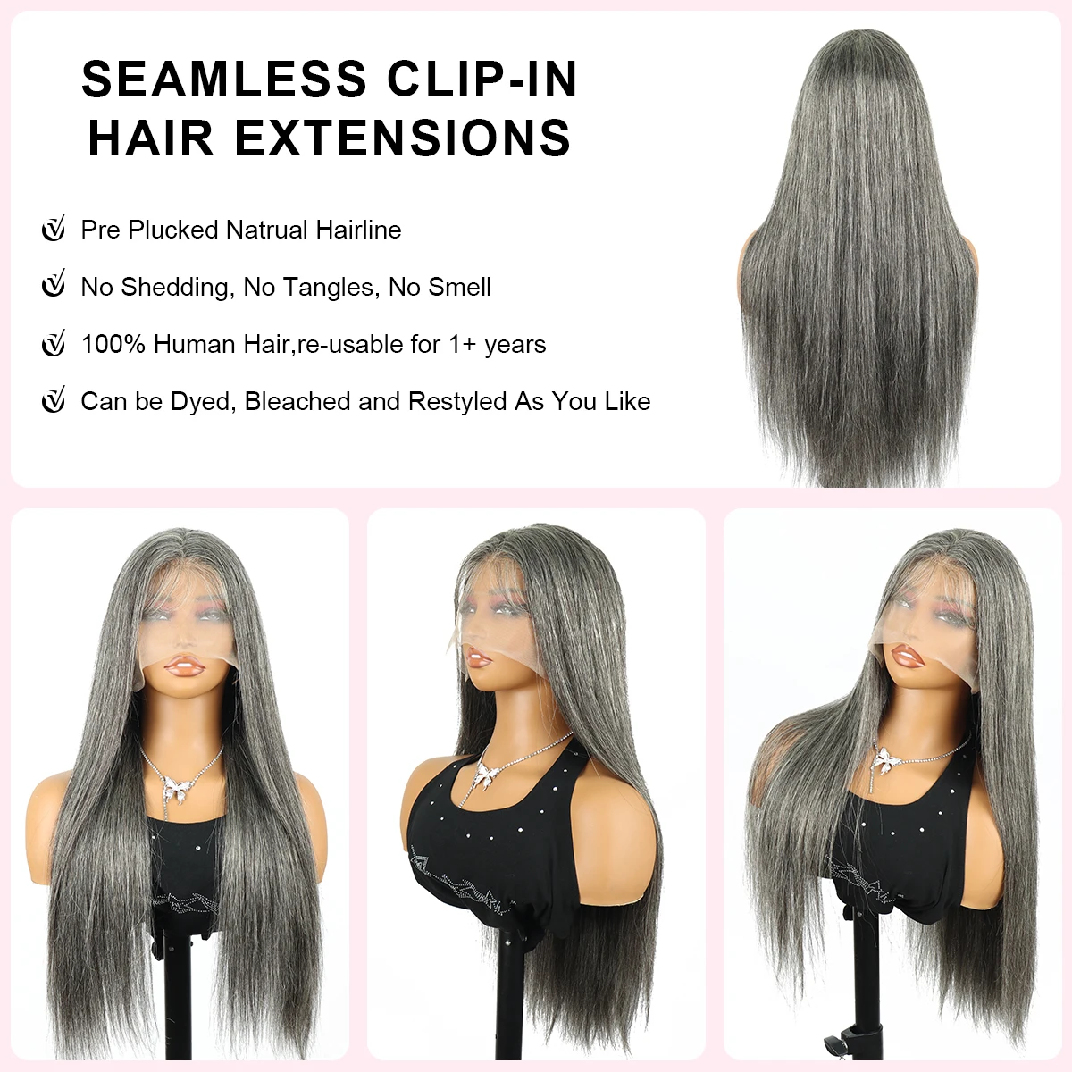 Parrucca anteriore in pizzo HD 13X6 densità 210% capelli umani colore grigio sale e pepe parrucche frontali in pizzo dritto precorte capelli umani per le donne