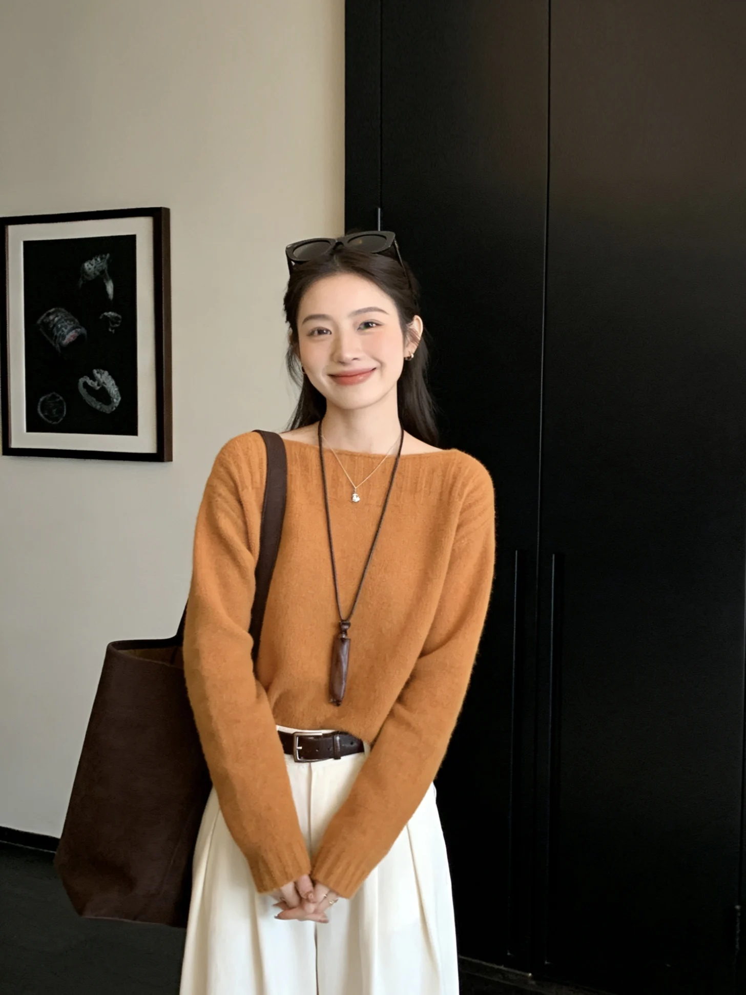 

Korean Sle Faionable ort Women's Sweater Spring Simple Slimming Neline Baring Inner Knitwear Casual Loose Polyester