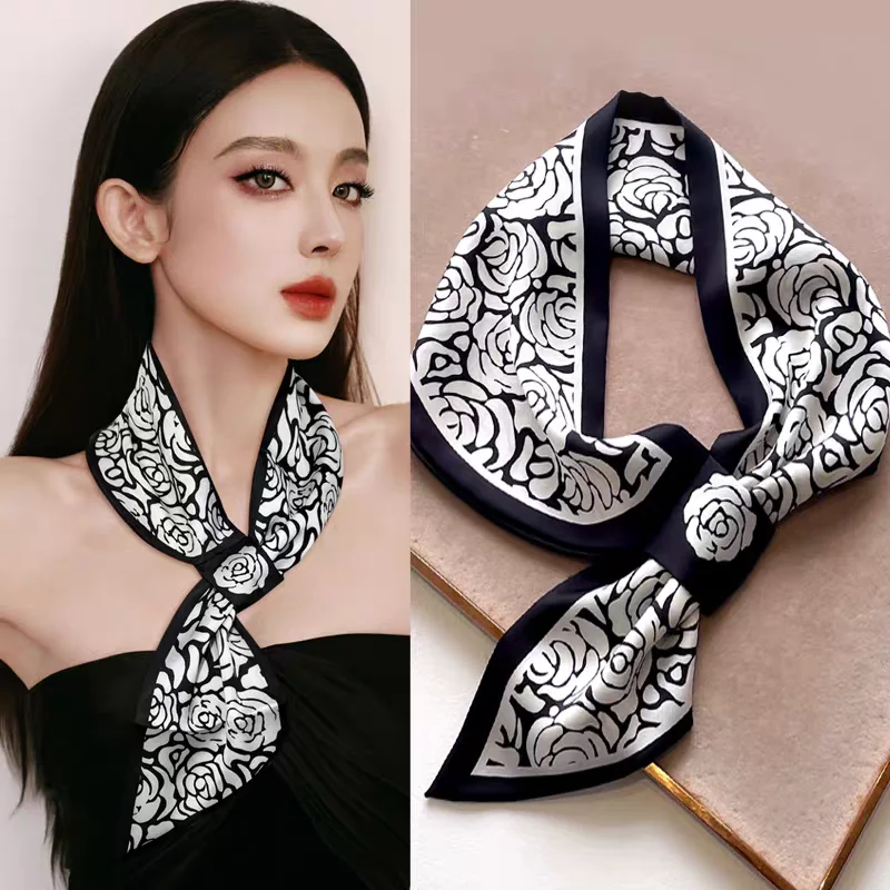 

Желтый шарф с принтом бабочек и завязками, тонкий шарф для шеи в стиле бохо, профессиональный шарф для сочетания с рубашкой, для женщин