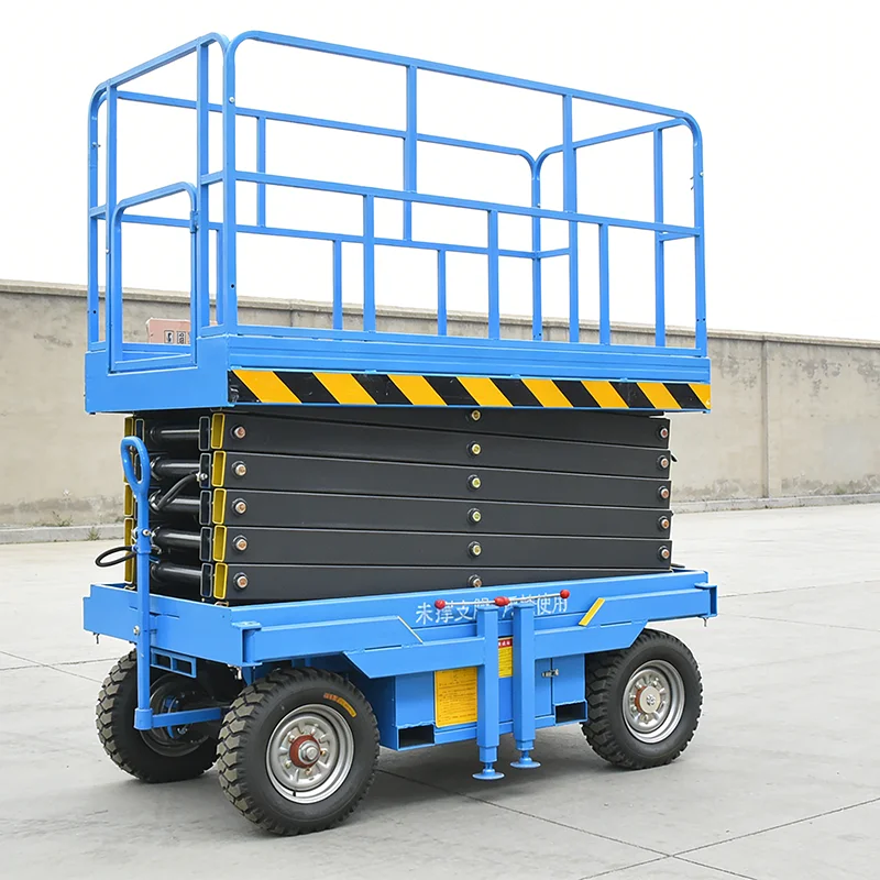 Electric Scissor Lift Portable Mobile Lifting Platform with Extended Platform and Non Marking Tires