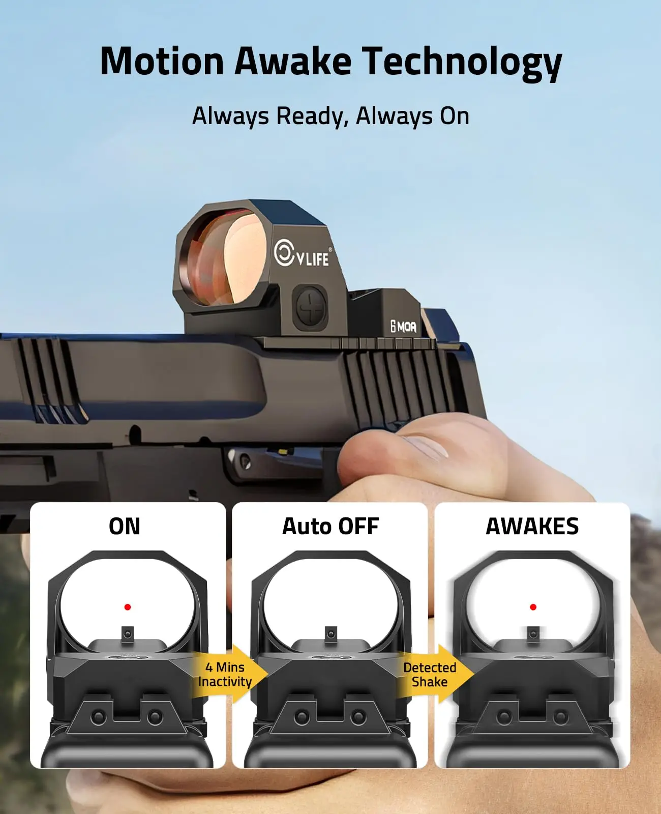 

CVLIFE 6 MOA Red Dot Sight Pistol Reflex Sights Motion Awake Optics Scope for hundgun with Adapter Plate for 21MM Picatinny Rail