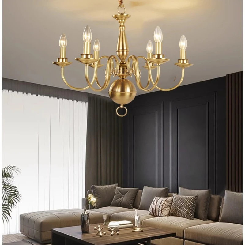 

European all-copper chandelier American simple modern living room main lamp dining room villa hall bedroom