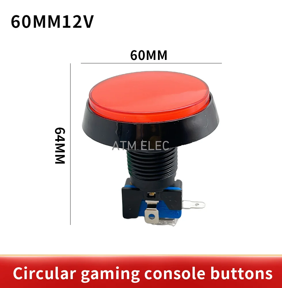 Arcade Button 5 Colors LED Light Lamp 60MM  Big Round Arcade Video Game Player Push Button Switch