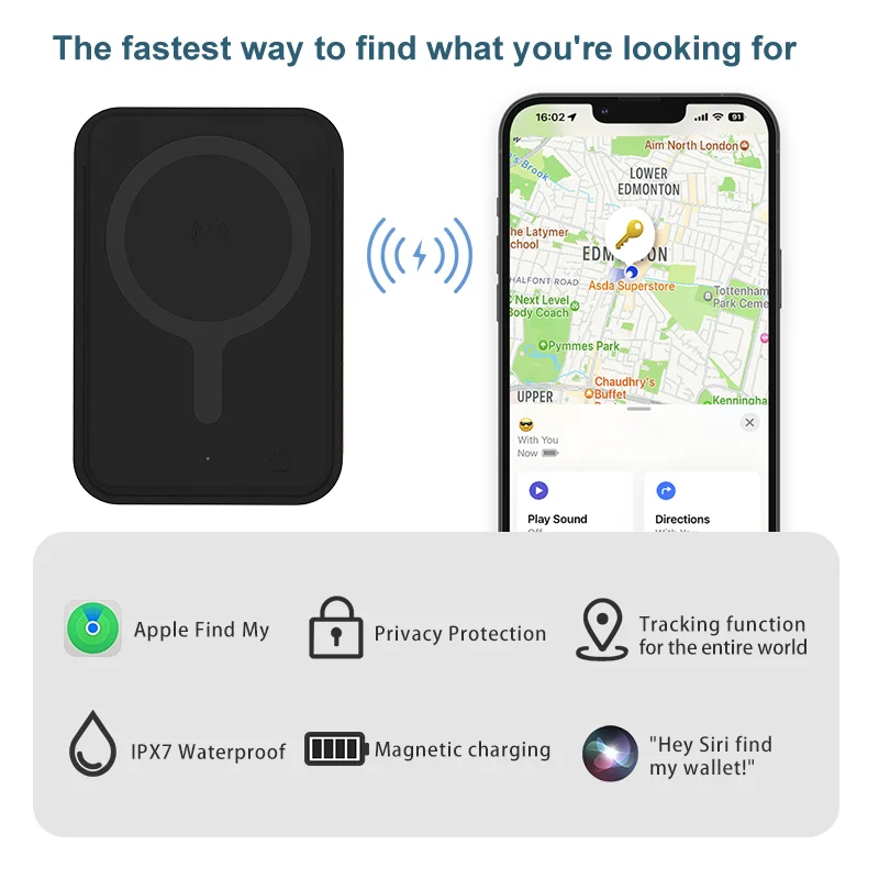 Trackable Magnetic Card Holder Leather Tracker Smart Magnetic Wallet Work with Find My Built in For iPhone 17/16/15/14 Series