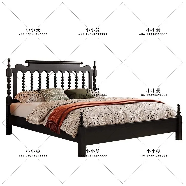 Retro style solid wood home medium and ancient style Windsor bed master bedroom modern simple walnut storage