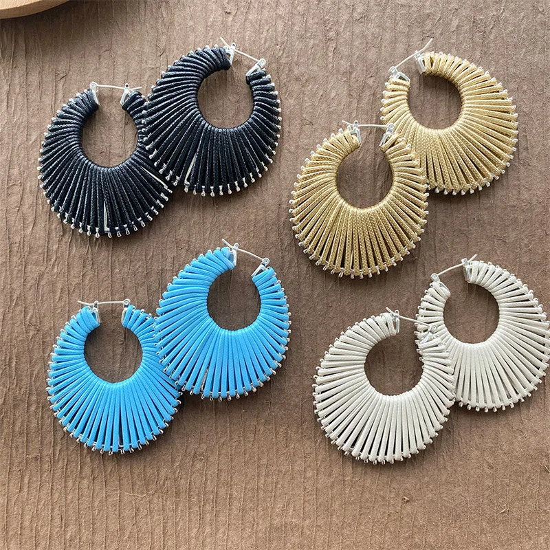 

New Designer Leather Woven Hollow Women's Earrings Fashion Retro High-quality Exaggerated Temperament Earrings for Women