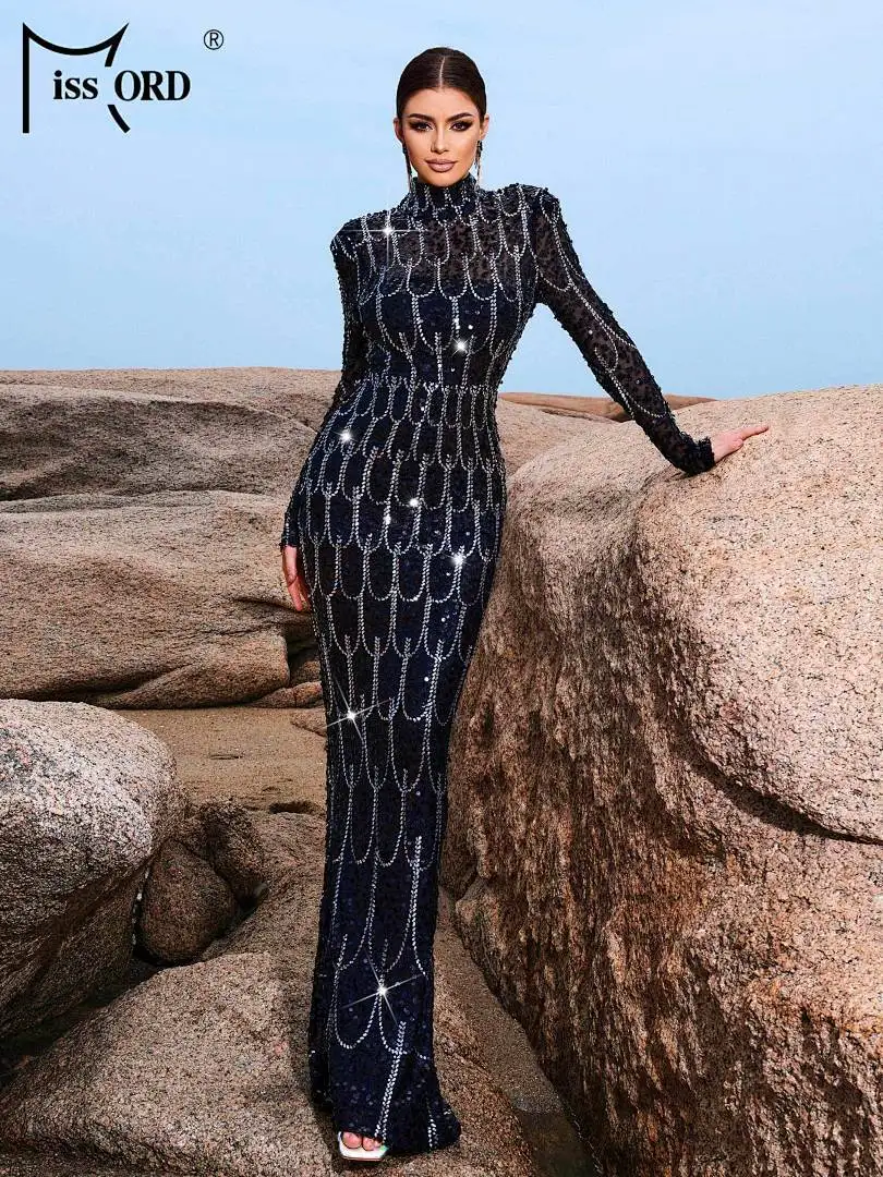 

Missord New 2026 Black High Neck Sequin Mermaid Evening Church Elegant Cocktail Wedding Birthday Party Graduation Maxi Dresses