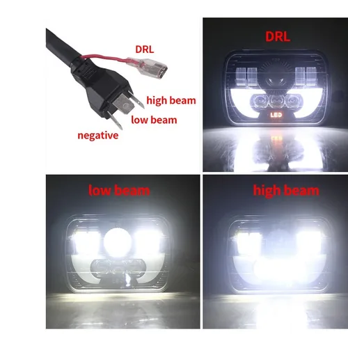 Imagen 2 del producto Luz Led H4 de 7 pulgadas para Jeep Wrangler, Toyota, Nissan, Ford, faro cuadrado todoterreno, montaje de señal de giro DRL 7x6, haz alto-bajo de 5x7 pulgadas