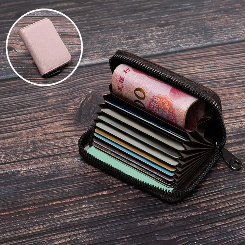 Solid Color Travel Card Organizer Large Capacity Men's Faux Leather Wallet Zipper Multi Pockets Credit Card Organization Purse