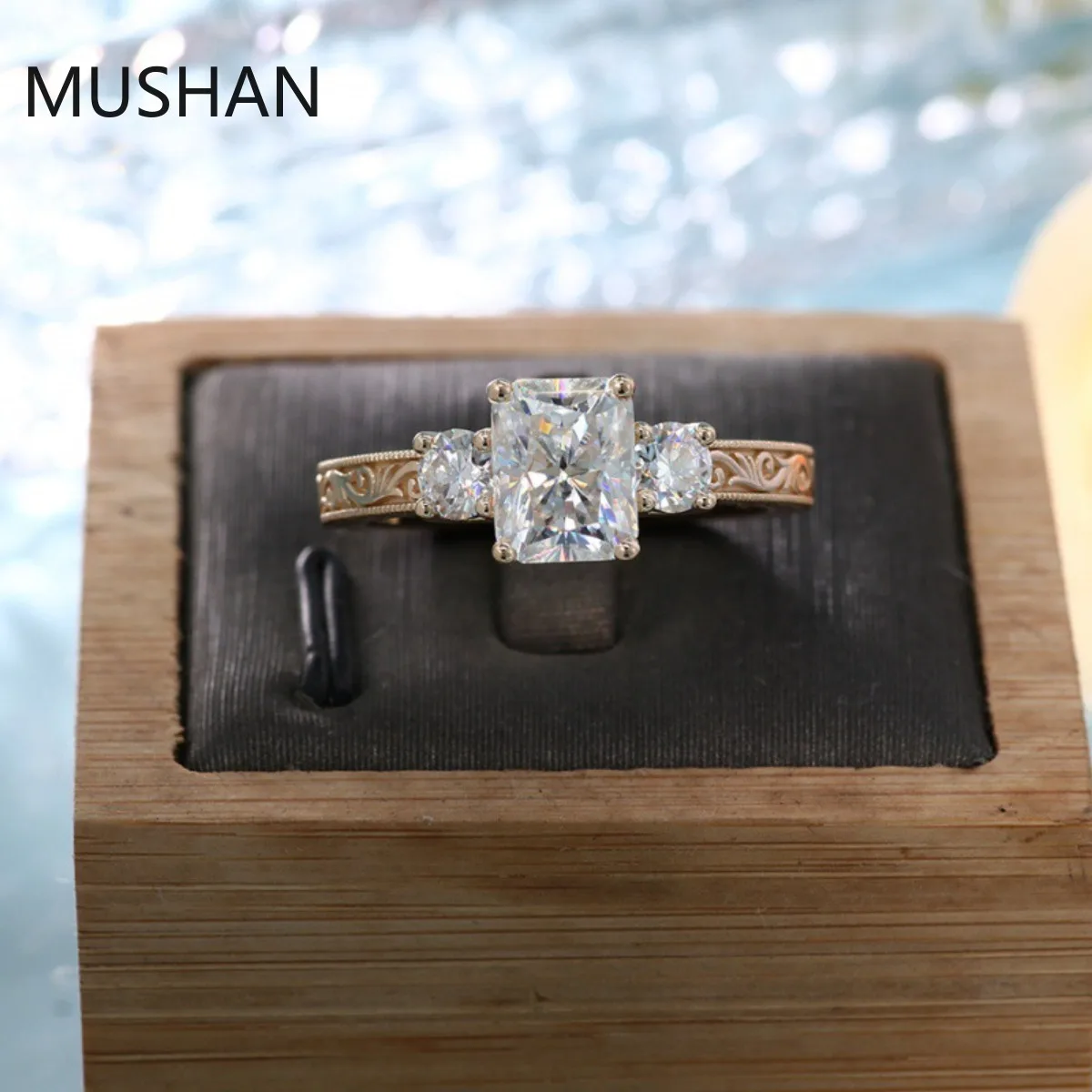 MUSHAN Luxury Custom 14K 18K Gold Rings Band Jewelry With Moissanite Diamond Lab Grown Gemstones Diamond Wedding Ring For Women view 2