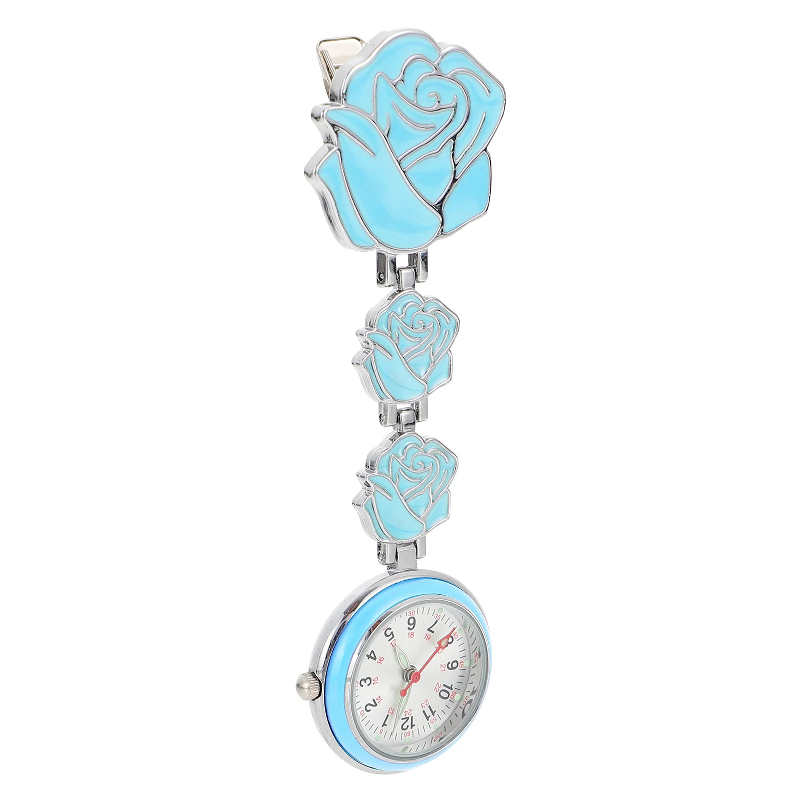 Nurse Luminous Watch Clip on Hanging Fob Rose Pattern Pocket Watch Appearance for Exam Use Flower Nurse Watches