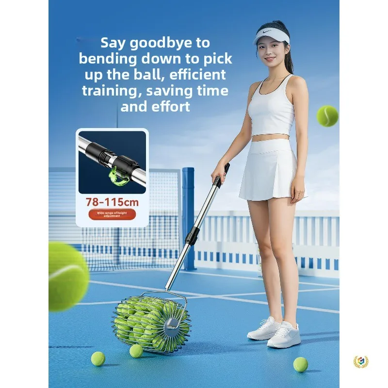 Tennis ball picker, quick ball pickup roller portable ball receiver, retractable automatic stainless steel